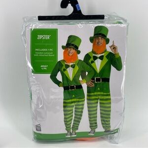 St. Patrick’s Day Leprechaun Zipster Adult L/XL Hooded Jumpsuit Costume- NWT